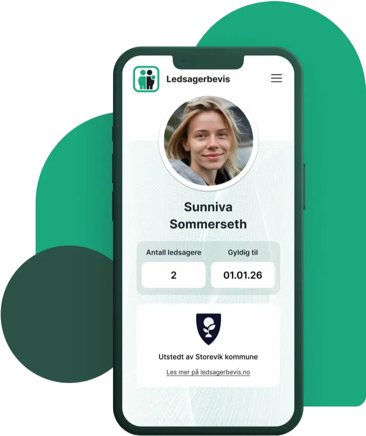 Illustrativt bilde som viser hvordan det digitale ledsagerbeviset ser ut på mobil - Klikk for stort bilde